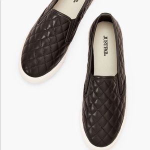 Size 7.5 Black Quilted Slip On Sneakers